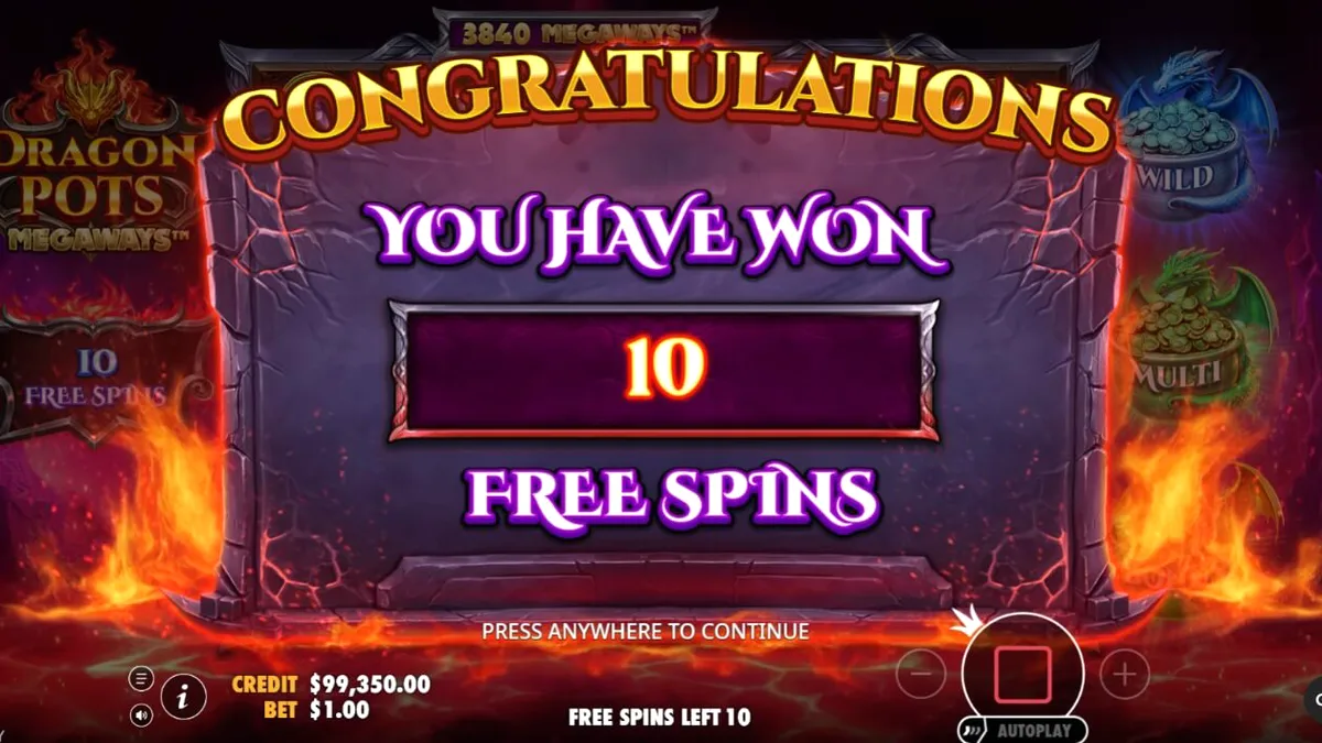 Dragon Pots Megaways slot machine interface featuring dragon theme and magical cauldrons